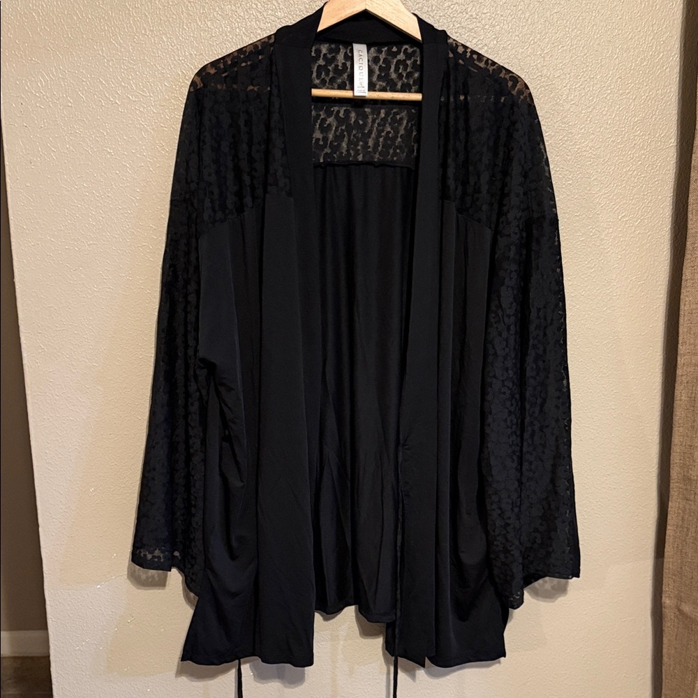Cacique Black Sheer Intimates Robe Animal Print
